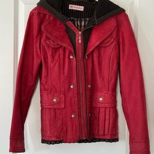 Montana Co vegan leather jacket with hood and lace detail